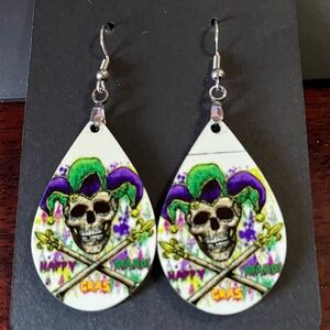 Mardi Gras Skull Earrings - Purple, Green, Gold New Orleans